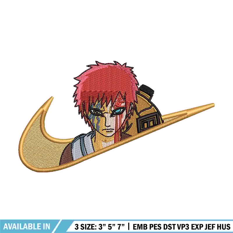 Gaara nike embroidery design, Naruto embroidery, Nike design, Embroidery shirt, Embroidery file, Digital download.jpg