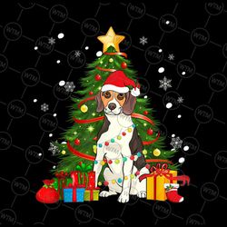 treeing walker coonhound santa christmas tree light pajama png, holiday pet gifts coonhound santa hat dog porcelain chri