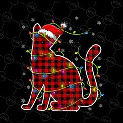 red buffalo plaid cat santa christmas png, pet christmas png, cat with santa hat, pet cat lover christmas, furry christm
