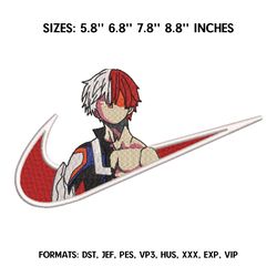 nike shoto todoroki embroidery design file, my hero academia anime embroidery design, machine embroidery pattern.