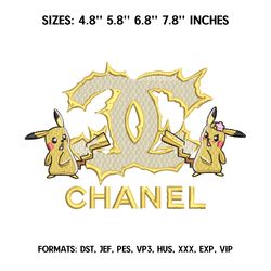 Pikachu Chanel Embroidery Design File, Pokemon Anime Embroidery Design, Pikachu embroidery, Anime Pes Design Brother