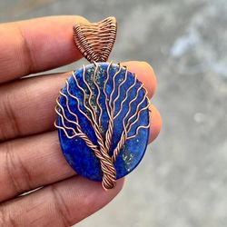 Tree Of Life - Lapis Lazuli Pendant, Copper Wire Wrapped Pendant - Christmas Gift - Gift For Her