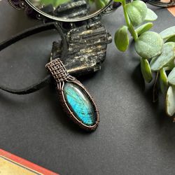 Blue Labradorite Pendant Copper Wire Wrapped Pendant - Personalized Gift - Birthday Gift - Unisex Gift - Gift For Her
