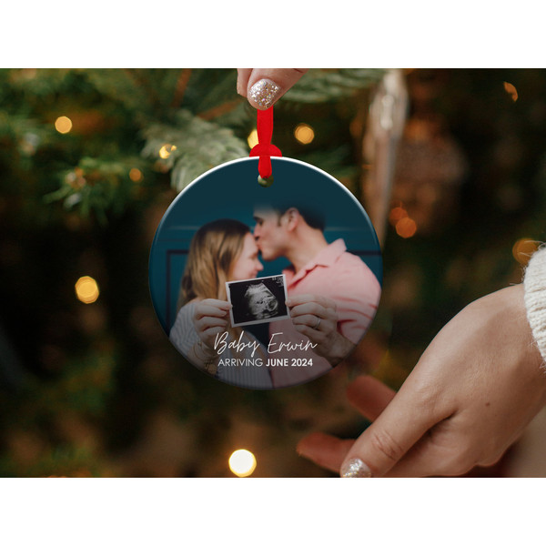 Baby Coming Soon Photo Christmas Ornament, Personalized Expecting Parents Ornament, Baby Announcement, (OR-74) - 3.jpg