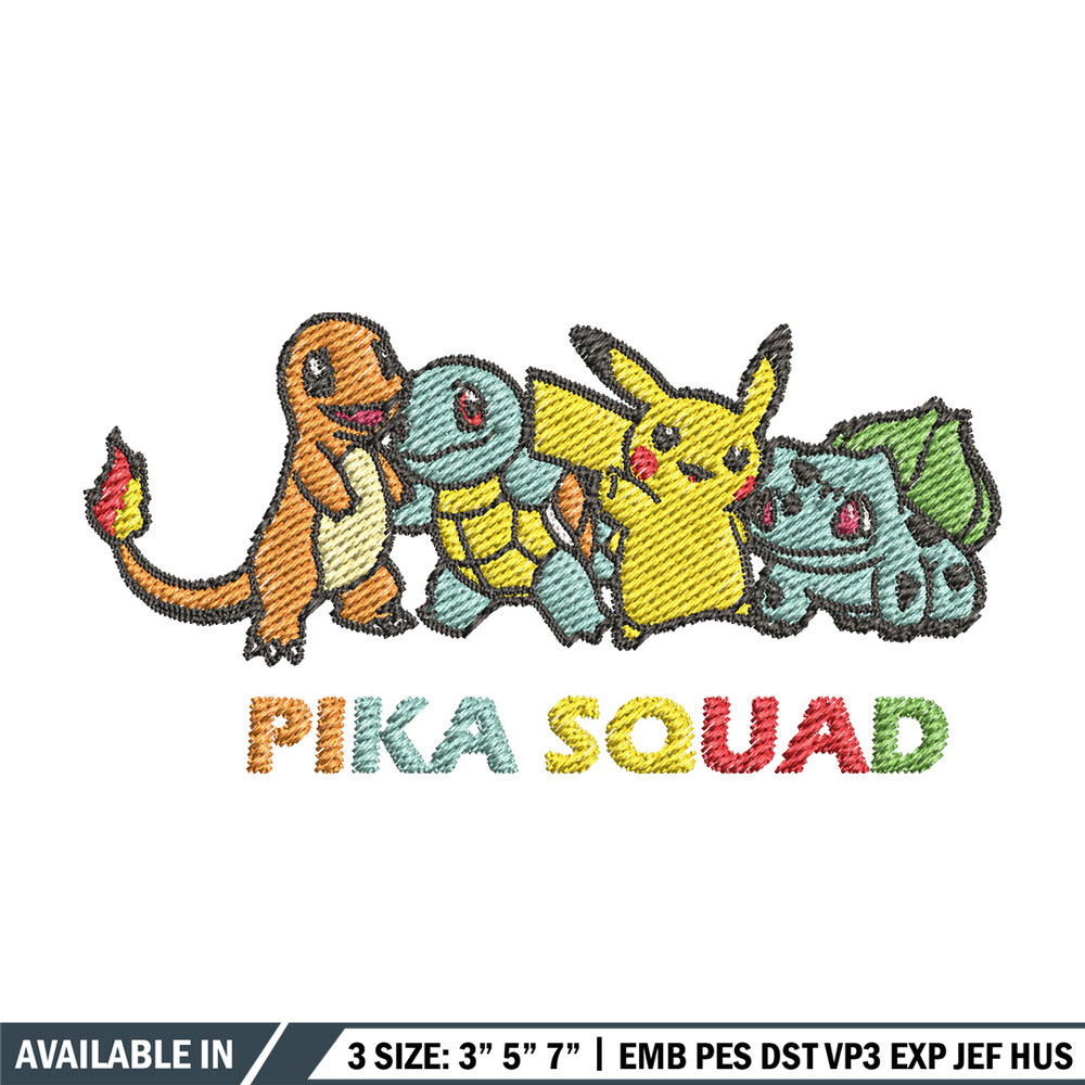 Pika squad embroidery design, Pokemon embroidery, Anime design, Embroidery file, Digital download, Embroidery shirt.jpg