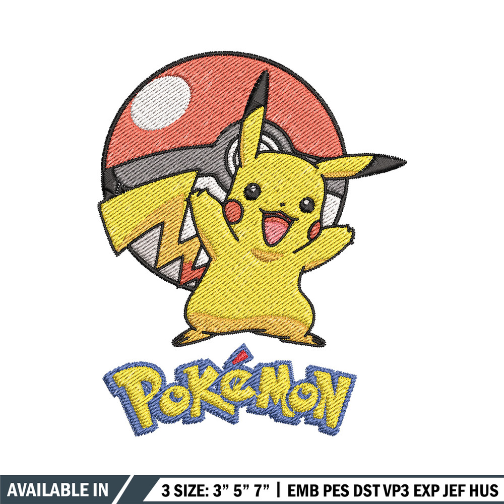 Pikachu embroidery design, Pokemon embroidery, Anime design, Embroidery shirt, Embroidery file, Digital download (2).jpg