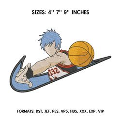 Kuroko Tetsuya Embroidery Design File, Kuroko's Basketball Anime Embroidery Design, Anime Pes Design Brother