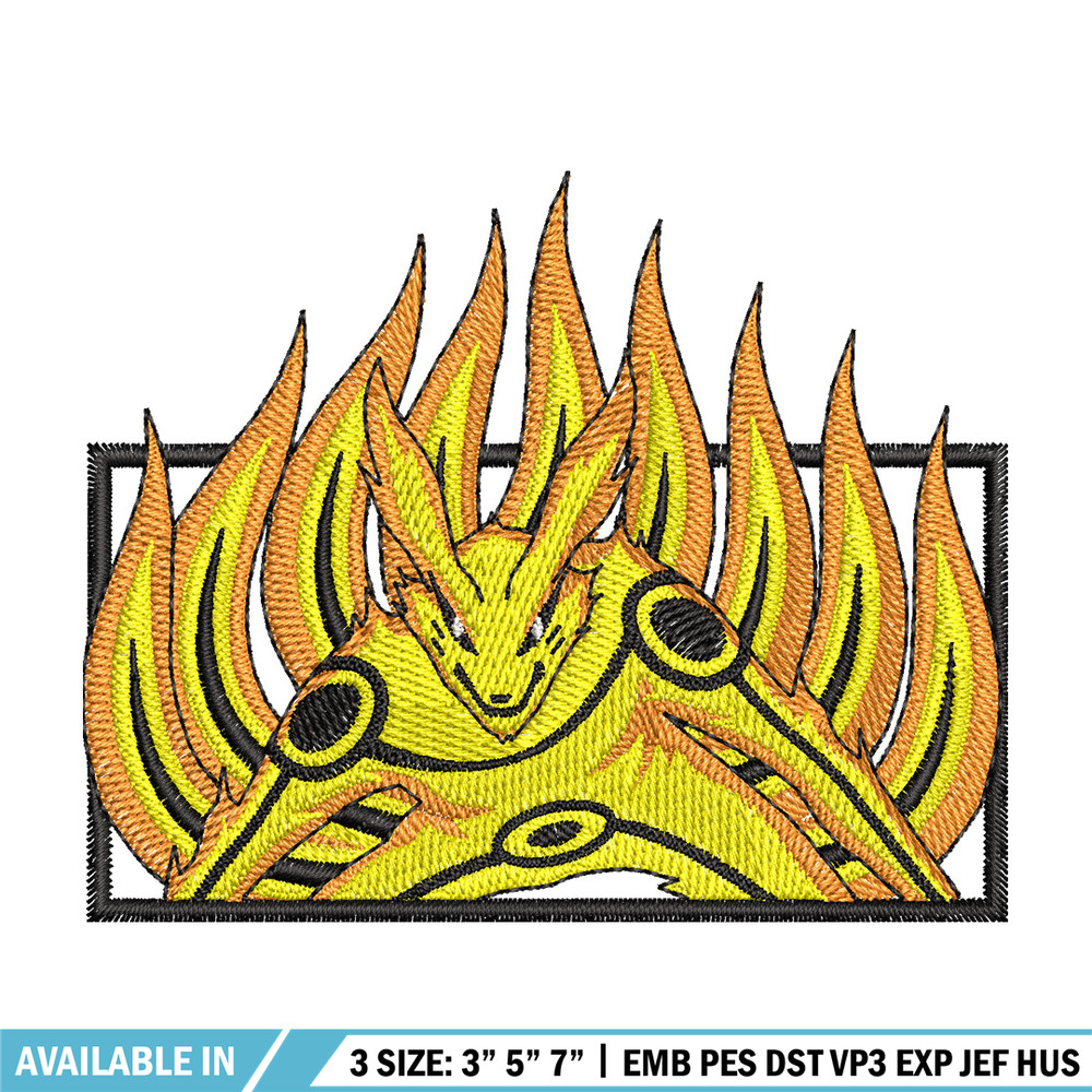 Kurama frame embroidery design, Naruto embroidery, Embroidery shirt, Embroidery file, Anime design, Digital download.jpg