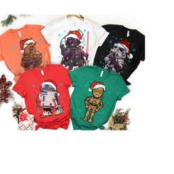 Star Wars Characters Group Christmas Light T-shirt, Disney Vader Chewie R2-D2 C-3PO Xmas Matching Tee, Disneyland Family
