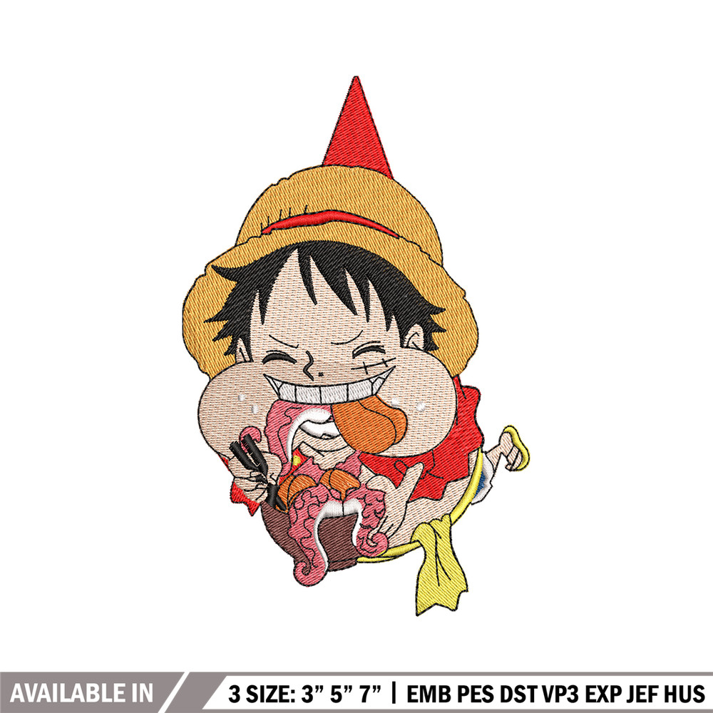 Luffy eating meat embroidery design, One Piece embroidery, logo design, Embroidery shirt, anime shirt, Instant download.jpg