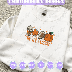 Coffee Cup Embroidery Design, Tis The Season Baseball Pumpkin Embroidery Machine Design, 3 Sizes, Format Exp, Dst, Jef, Pes
