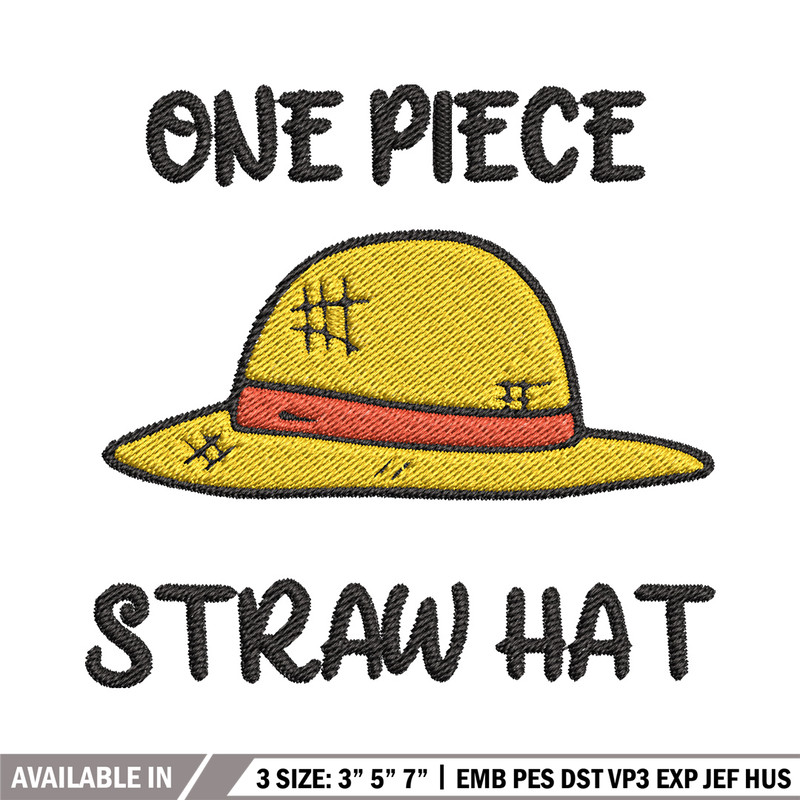 Luffy hat embroidery design, One piece embroidery, Anime design, Embroidery file, Embroidery shirt, Digital download.jpg