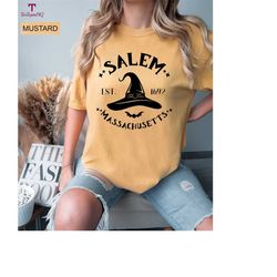 salem witch comfort colors halloween t-shirt, retro halloween salem shirt, salem vintage style tee, halloween teacher gi