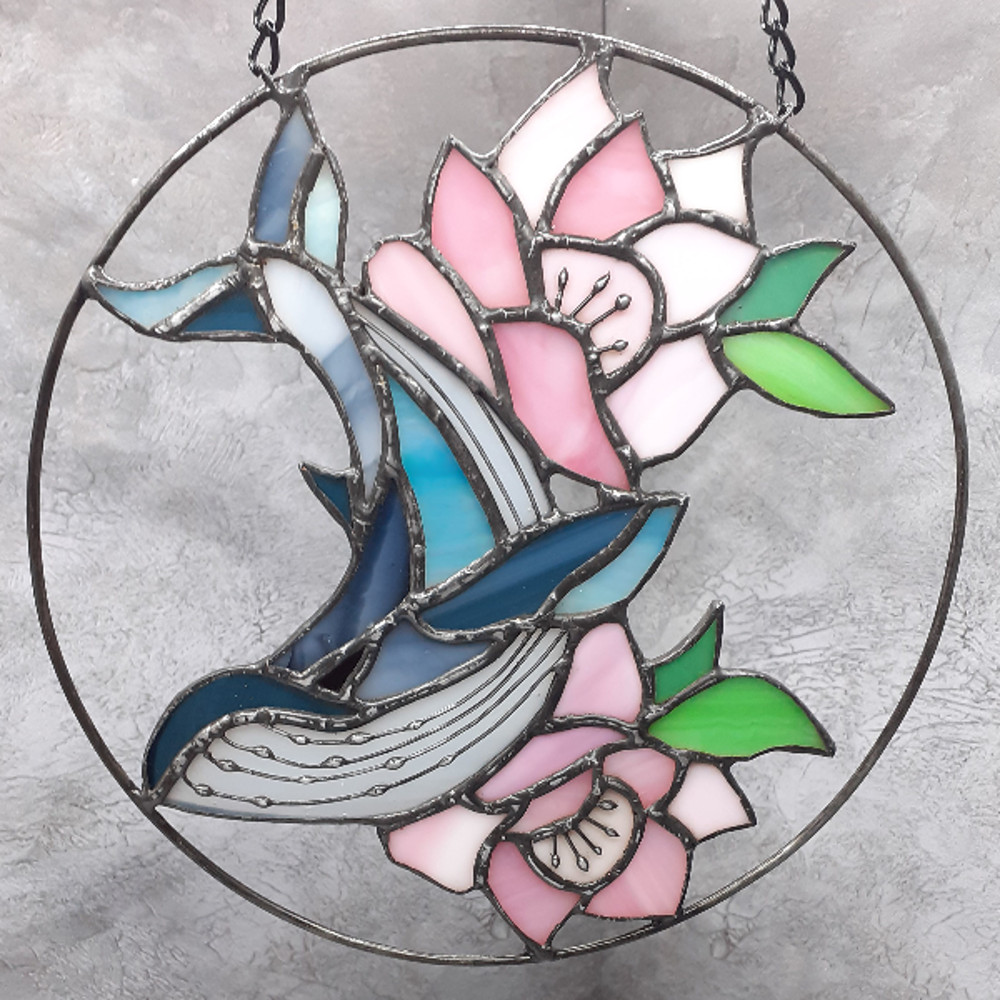 Stained Glass Whale Ornament Stained Glass Window Hanging Stained Glass Whale Suncatcher Stained Glass Moon Flower 4