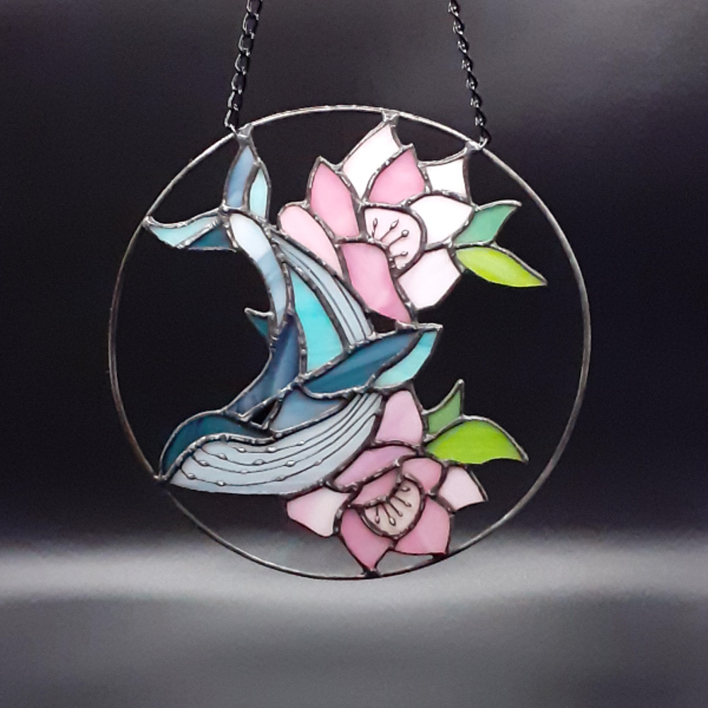 Stained Glass Whale Ornament Stained Glass Window Hanging Stained Glass Whale Suncatcher Stained Glass Moon Flower 6