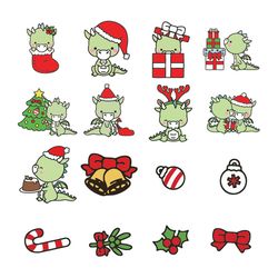 kawaii christmas dragons cute christmas dragons clipart set high quality vectors kawaii christmas svg, instant download