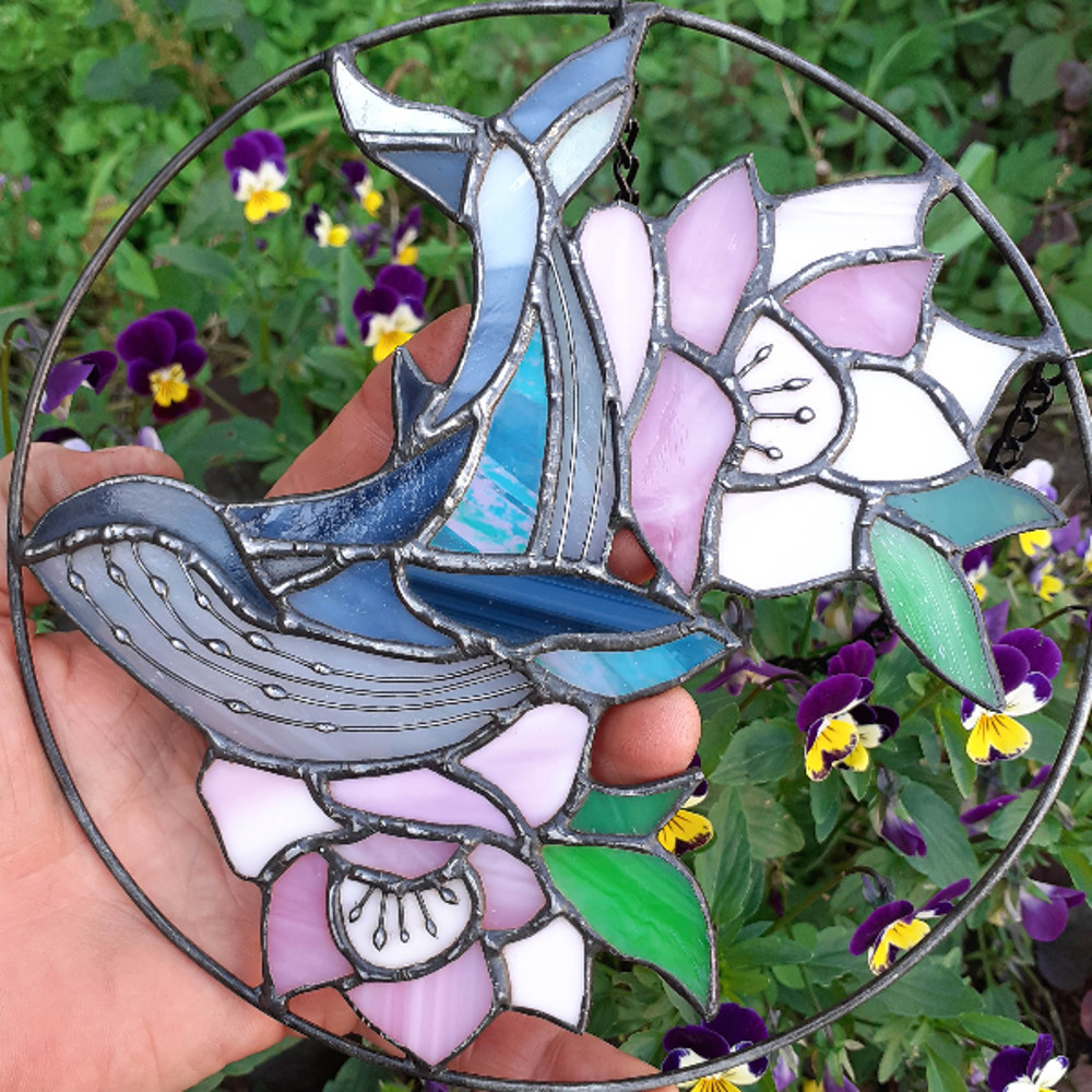 Stained Glass Whale Ornament Stained Glass Window Hanging Stained Glass Whale Suncatcher Stained Glass Moon Flower 9