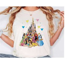 vintage disney princess t-shirt, enchanting castle print, royal team princess, cinderella & belle design, magical disney