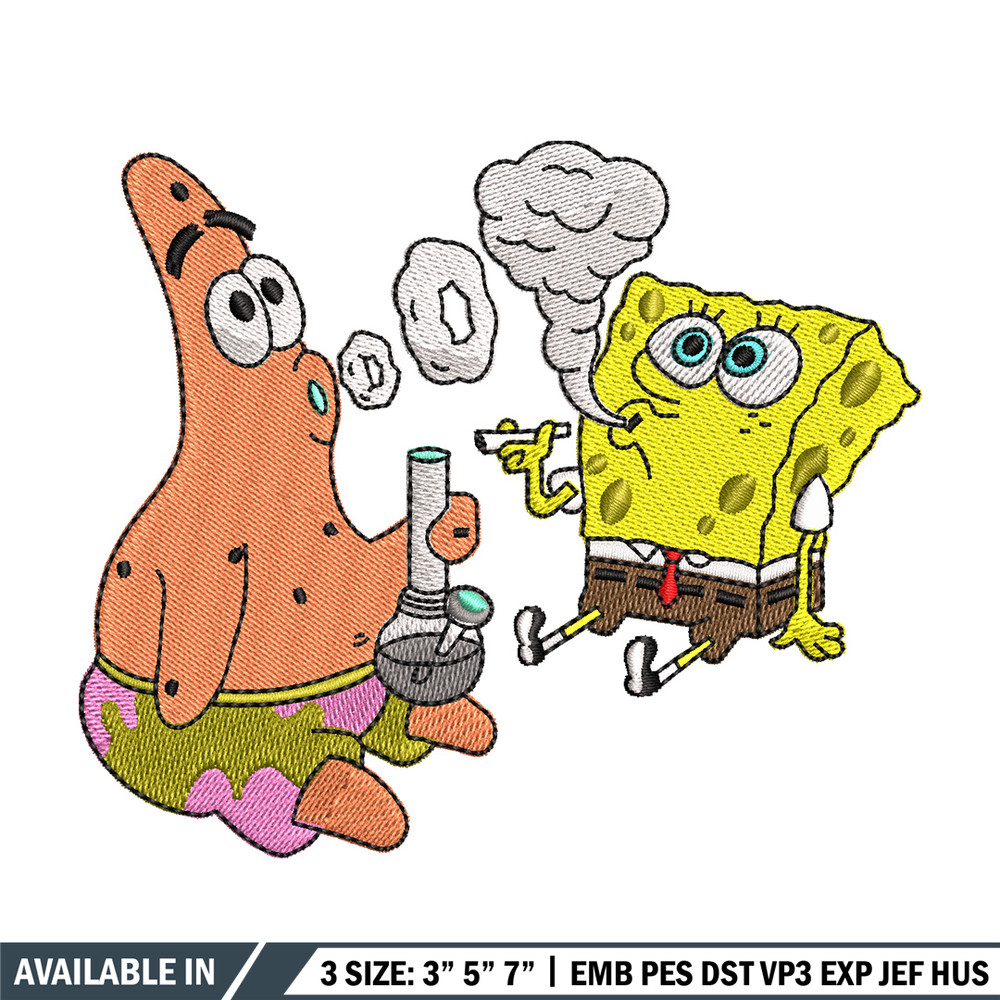 Spongebob smoke embroidery design, Spongebob embroidery, Emb design, Embroidery shirt, Embroidery file, Digital download.jpg