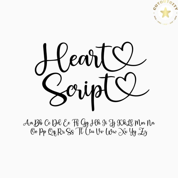 Heart Script Font, Script Font, Font with Hearts, Font with | Inspire ...