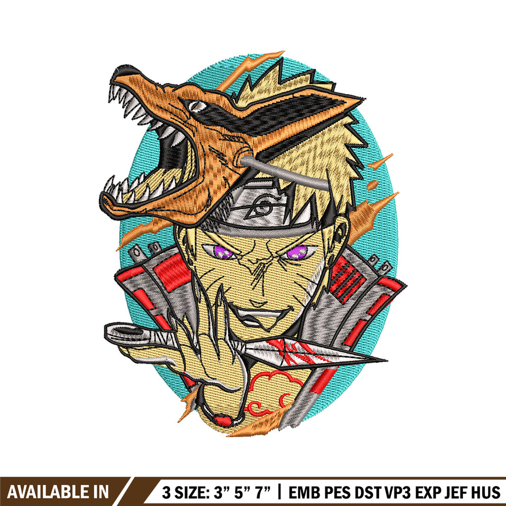 Naruto kurama mask embroidery design, Naruto embroidery, embroidery file, anime design, anime shirt, Digital download.jpg