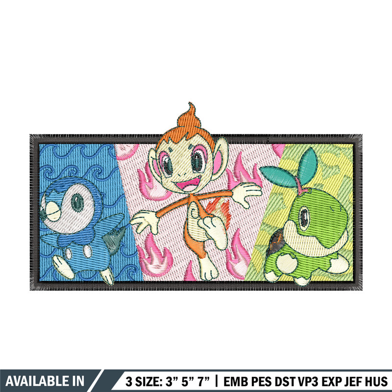 Starter Gen 4 embroidery design, Pokemon embroidery, Anime design, Embroidery shirt, Embroidery file, Digital download.jpg