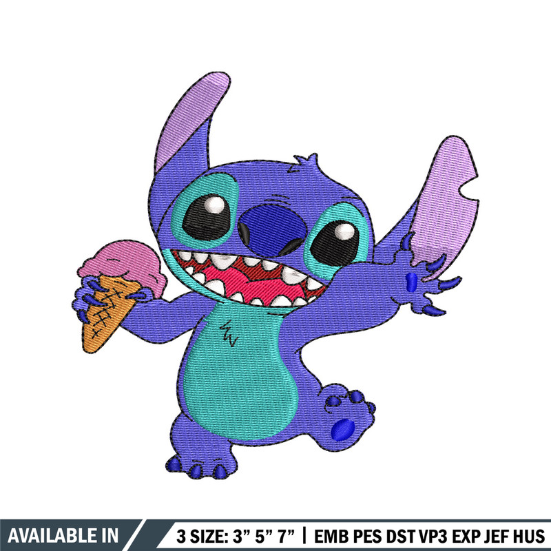Stitch with Ice Cream embroidery design, cartoon embroidery, logo design, embroidery file, logo shirt, Digital download.jpg
