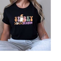 spooky vibes retro tee, cute ghost halloween design, stay spooky season shirt, perfect fall gift