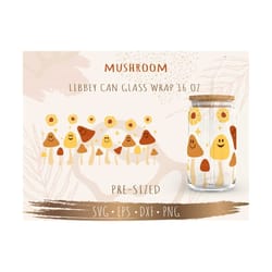 mushroom svg, diy for libbey can shaped beer glass 16oz, cut file for cricut, digital download