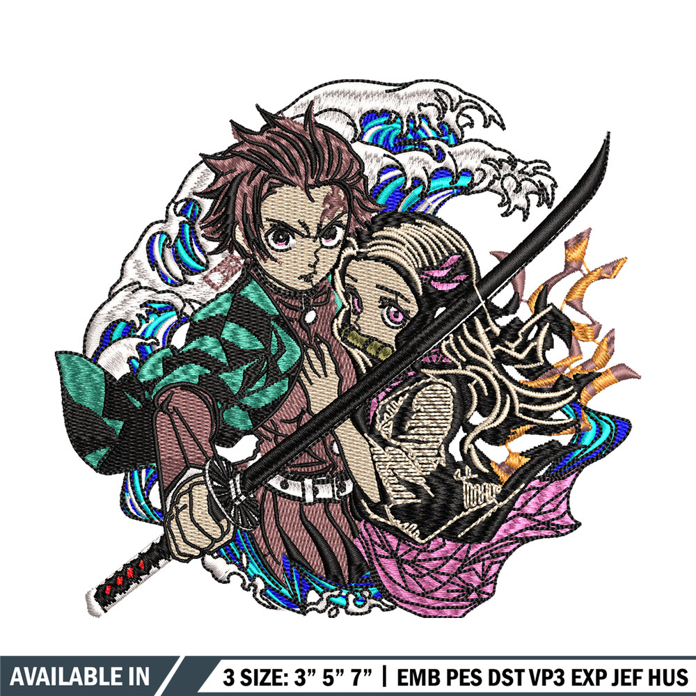 Tanjiro and Nezuko embroidery design, Kimetsu no Yaiba embroidery, logo design, anime design, Digital download.jpg