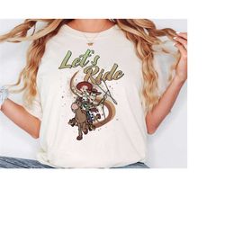 unisex disney toy story t-shirt: jessie & woody riding together gradient tee - ideal for a disneyland vacation or holida