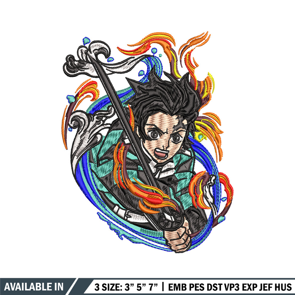 Tanjiro fire and water embroidery design, Kimetsu no Yaiba embroidery, anime design, anime shirt, Digital download.jpg