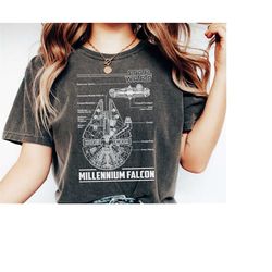 unisex grey schematics millennium falcon t-shirt, star wars vintage movie tee, ideal kid's gift for disney family vacati
