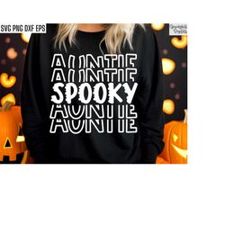 spooky auntie svg, halloween aunt pngs, matching halloween t-shirt designs, shirt cut files, halloween svgs for families