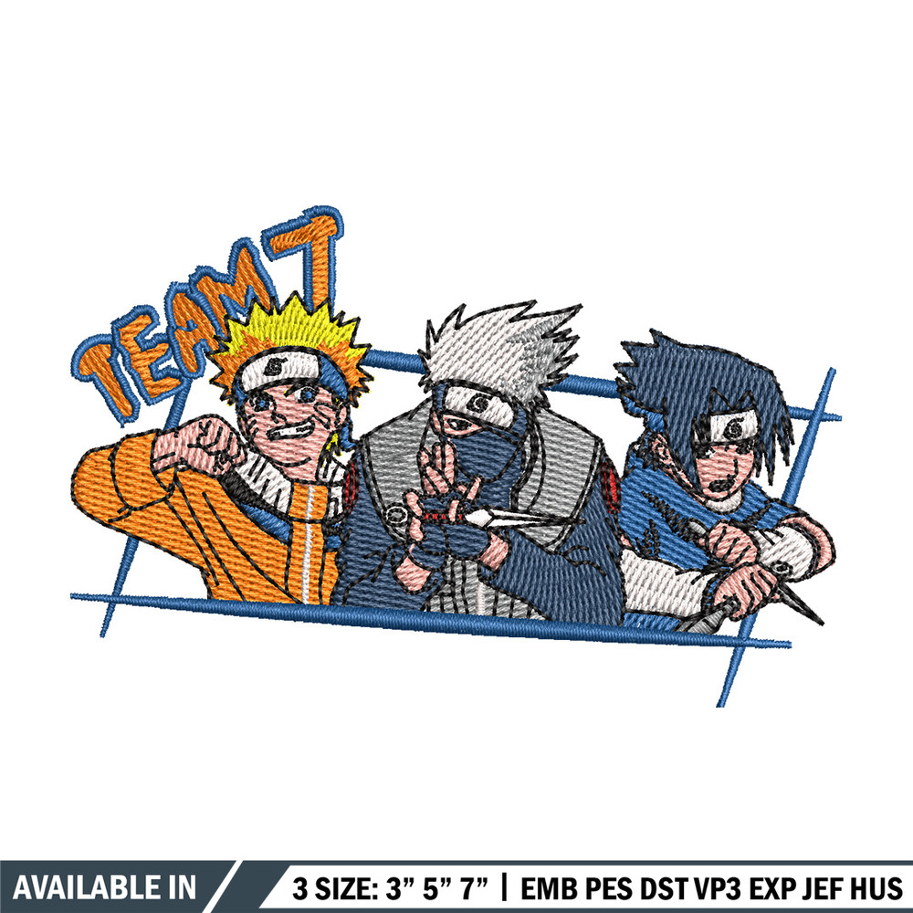 Team 7 embroidery design, Naruto embroidery, Anime design, Embroidery shirt, Embroidery file, Digital download.jpg