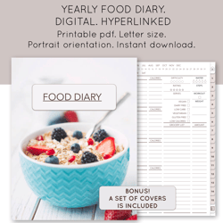 Food diary. Yearly Nutrition Plan. Meal planning. Diet Diary for Weight Loss. Fitness Nutrition log,Food allergy journal