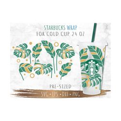 monstera leaf starbucks cup svg, tropical leaves svg, monstera leaf svg, diy venti for cricut 24oz venti cold cup, insta