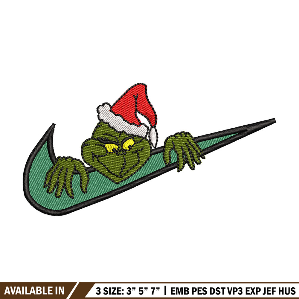 Nike x grinch embroidery design, Chrismas embroidery, Nike design, Embroidery shirt, Embroidery file,Digital download.jpg