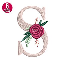 Floral Alphabet S Letter embroidery design, Machine embroidery pattern, Instant Download