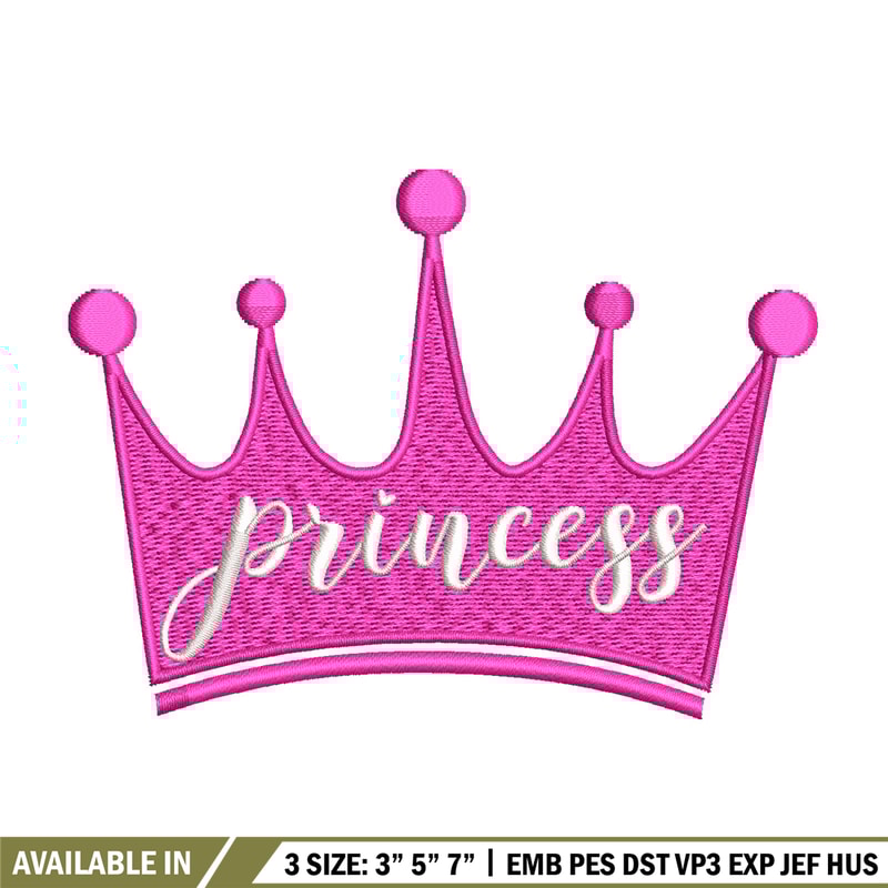 Princess crown embroidery design, Princess embroidery, Emb design, Embroidery shirt, Embroidery file, Digital download.jpg