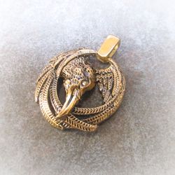 handmade raven bronze Necklace pendant,bronze raven Bird charm,ukrainian handmade bronze jewellery,raven bird jewelry
