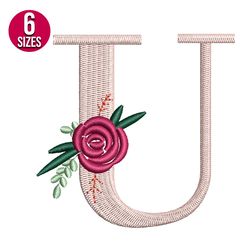 Floral Alphabet U Letter embroidery design, Machine embroidery pattern, Instant Download