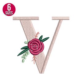 Floral Alphabet V Letter embroidery design, Machine embroidery pattern, Instant Download