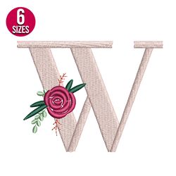 Floral Alphabet W Letter embroidery design, Machine embroidery pattern, Instant Download