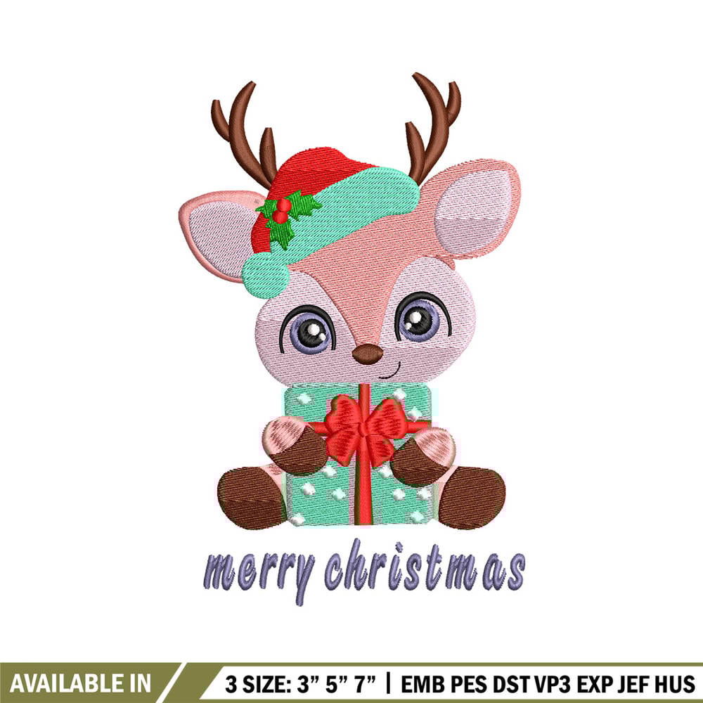 Reindeer chibi embroidery design, Chrismas embroidery, Embroidery file, Embroidery shirt, Emb design,Digital download.jpg