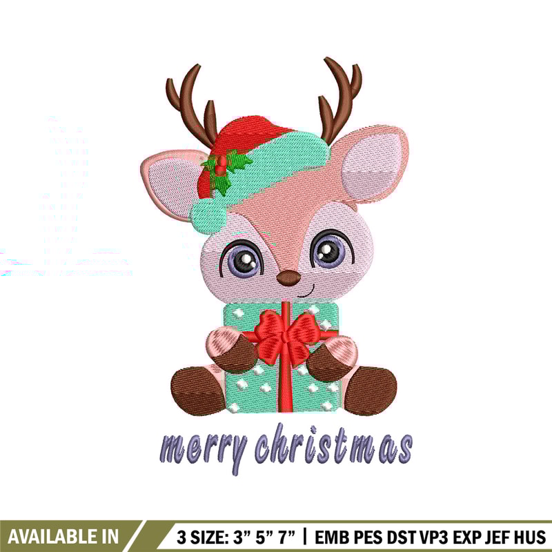 Reindeer chibi embroidery design, Chrismas embroidery, Embroidery file, Embroidery shirt, Emb design,Digital download.jpg