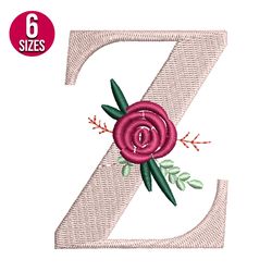 Floral Alphabet Z Letter embroidery design, Machine embroidery pattern, Instant Download