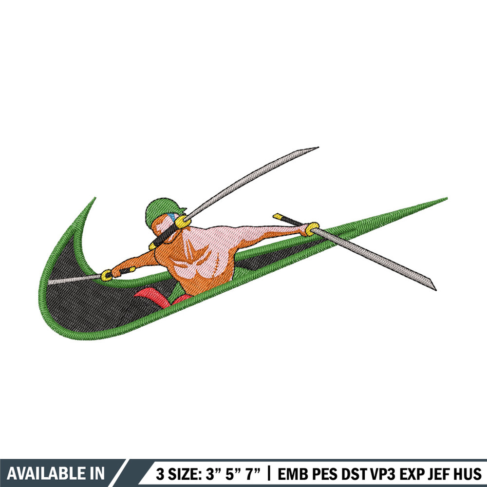 Zoro x nike embroidery design, One piece embroidery,Nike design, Embroidery shirt, Embroidery file, Digital download.jpg