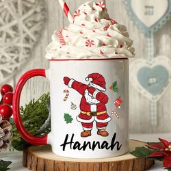 custom name christmas gift, cute hot chocolate mug, santa claus dabbing coffee mug, kids christmas gift, personalized xm