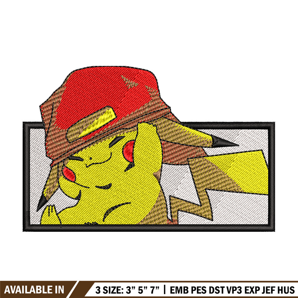 Pikachu wear a hat embroidery design, Pokemon embroidery, embroidery file, anime design, anime shirt, Digital download.jpg